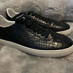 Stuart Weitzman Black Croc-Embossed Sneakers